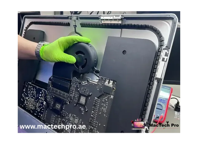 Clean, controlled opening of a bonded iMac display with the correct cutting tool in Dubai — MacTech Pro