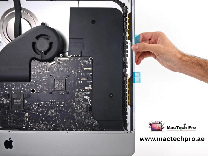 iMac display resealed with genuine Apple adhesive tape after a 5K panel replacement in Dubai — MacTech Pro
