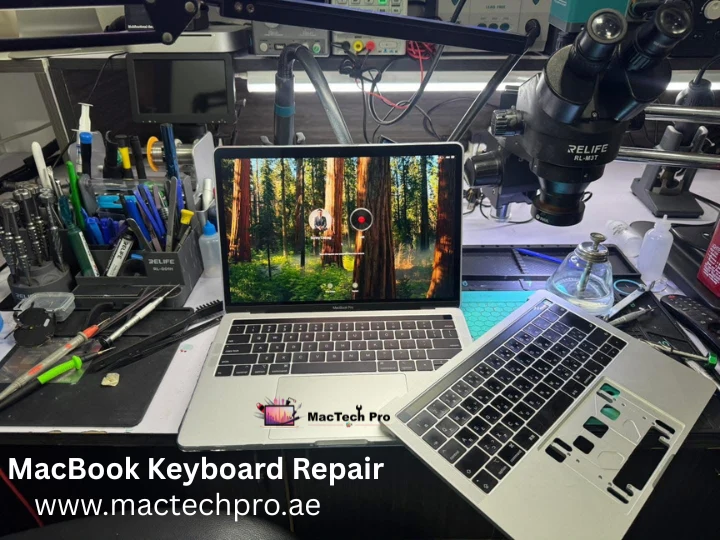Butterfly key mechanism inspection and repair on a MacBook in Dubai — MacTech Pro