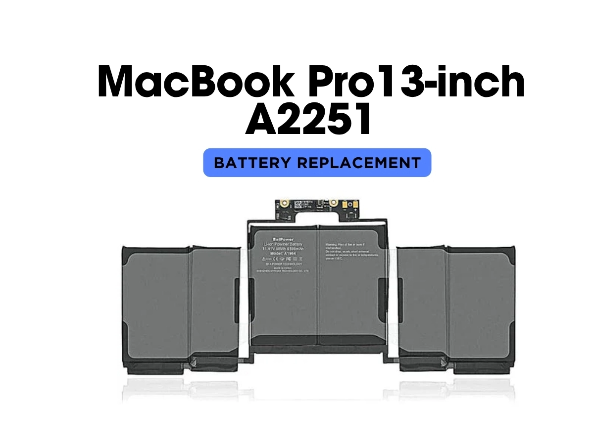 Fresh full-capacity A2251 battery fitted into a MacBook Pro 13-inch 2020 on an ESD-safe bench — MacTech Pro Dubai