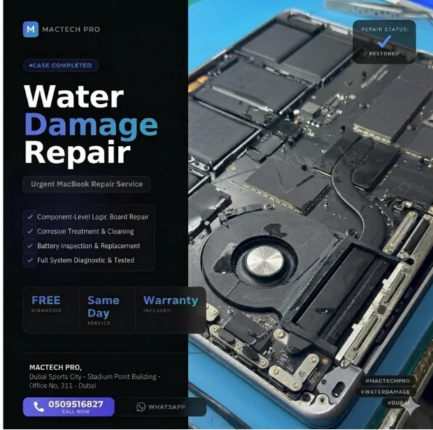 Urgent MacBook Water Damage Repair Service Dubai - MacTech Pro